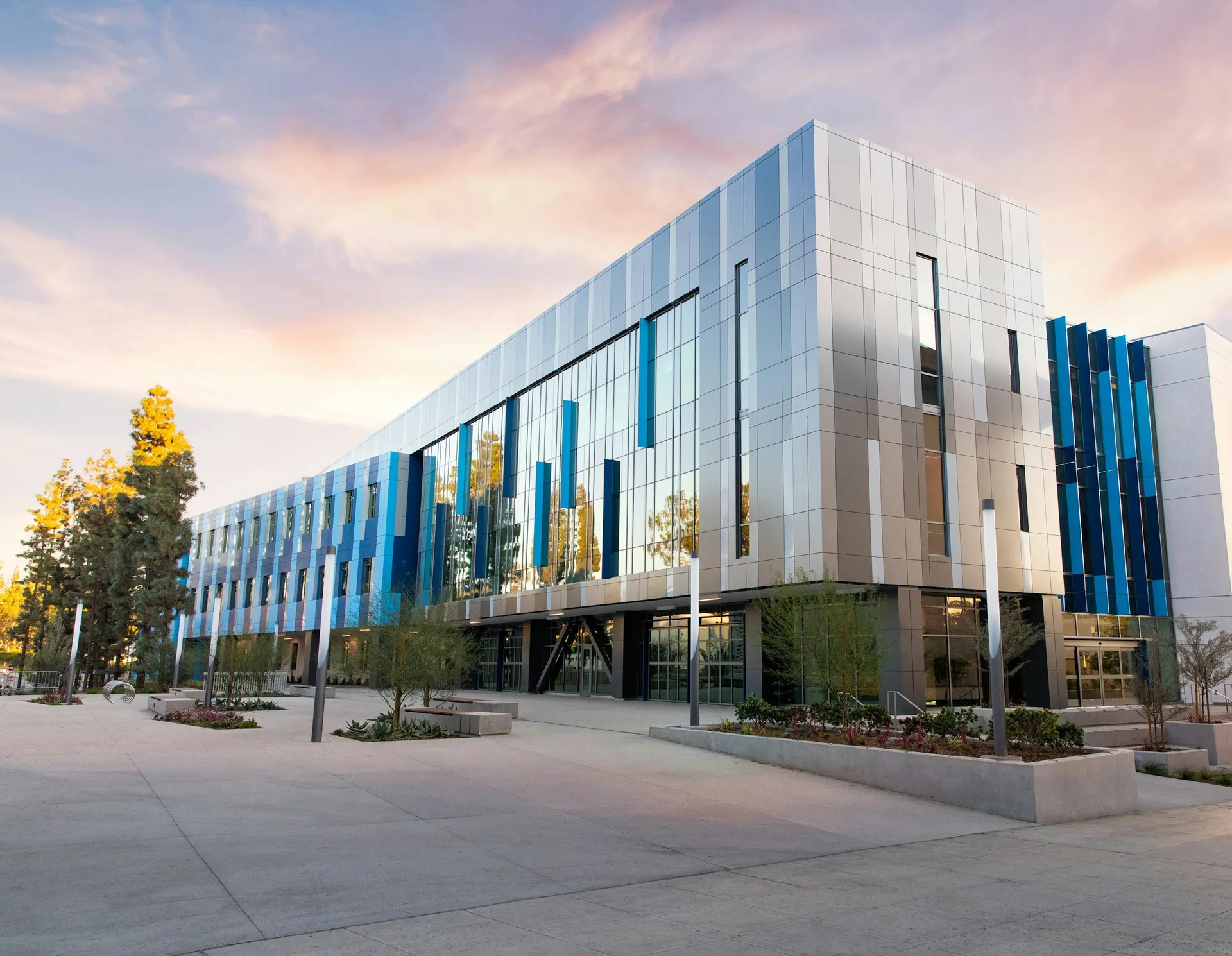 Modern commercial building with street-level storefronts
