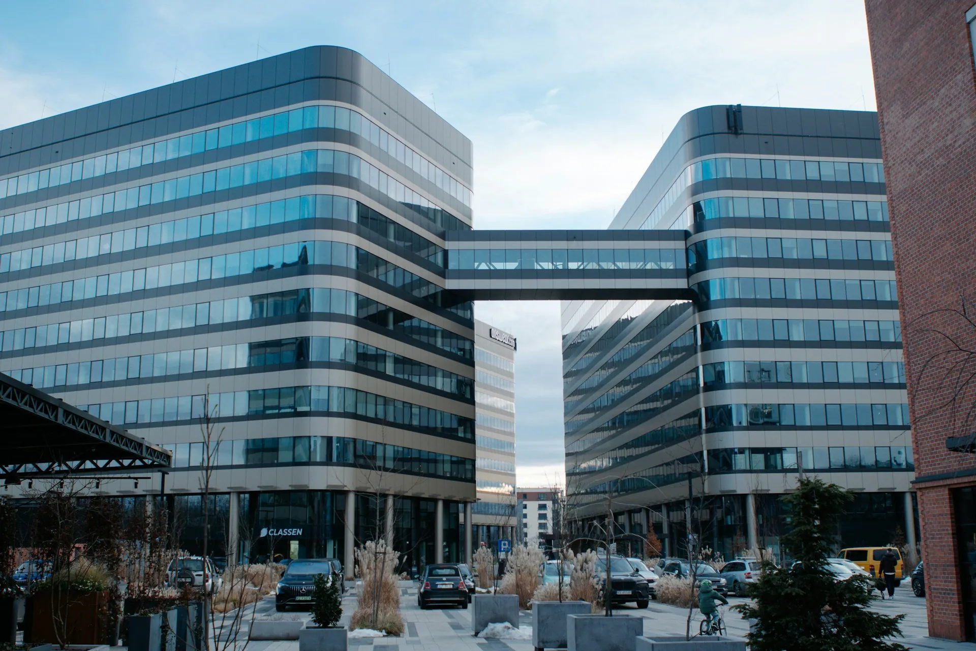 Modern glass office buildings